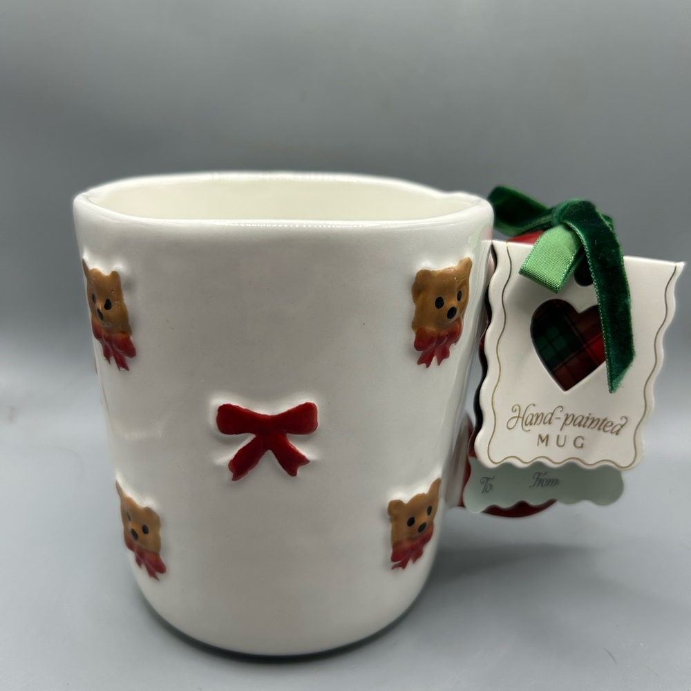 Sunday Morning Teddy Bear And Red Bow Mug Shabby Chic Bear New